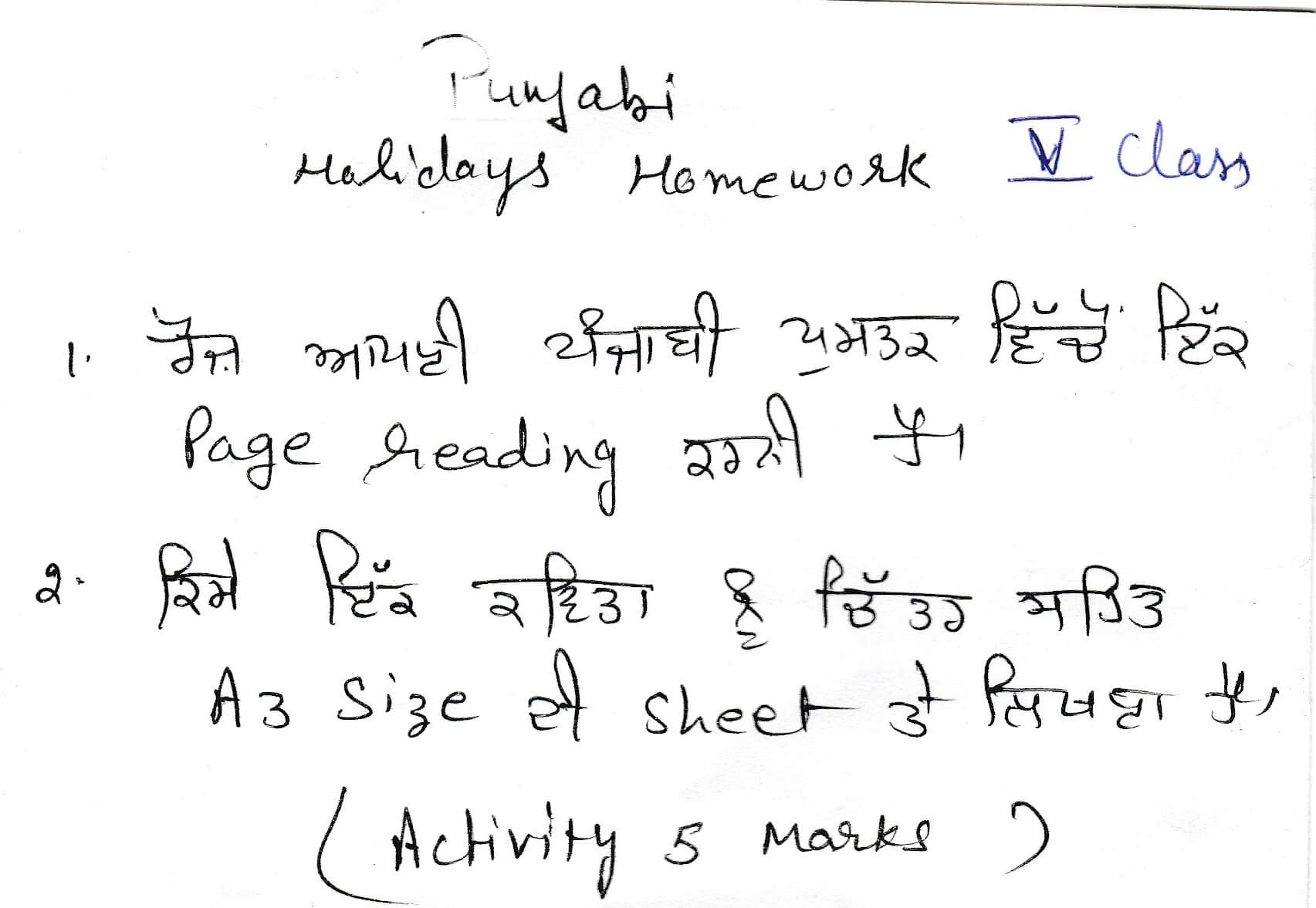 how to write holiday homework in punjabi